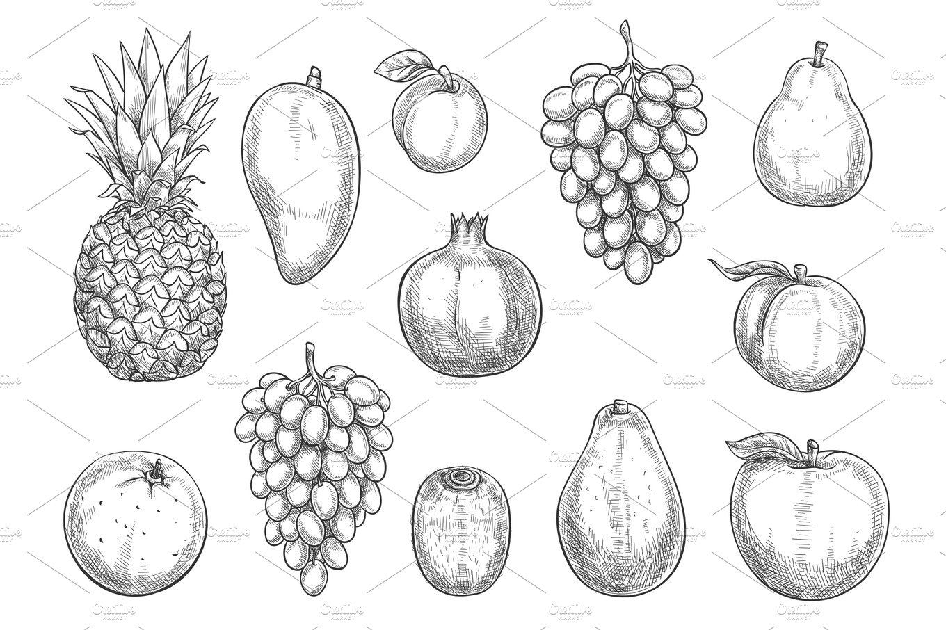 Vector icons of exotic and farm grown fruits cover image.