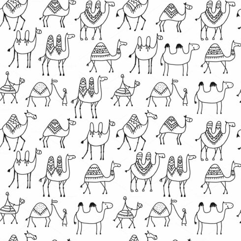 Camels caravan, seamless pattern for your design cover image.