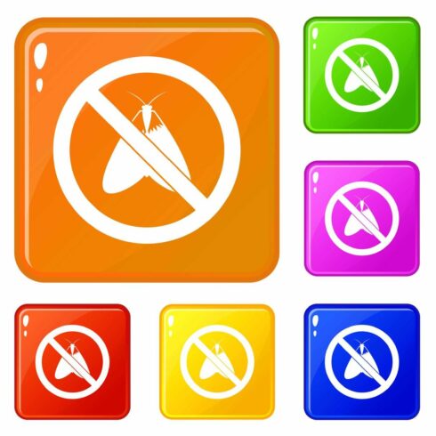 No moth sign icons set vector color cover image.