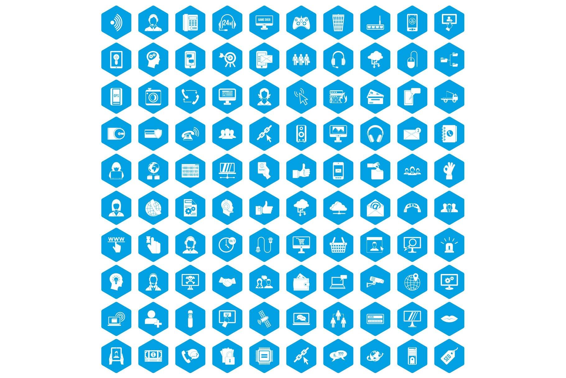 100 contact us icons set blue cover image.
