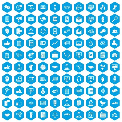 100 dialog icons set blue cover image.