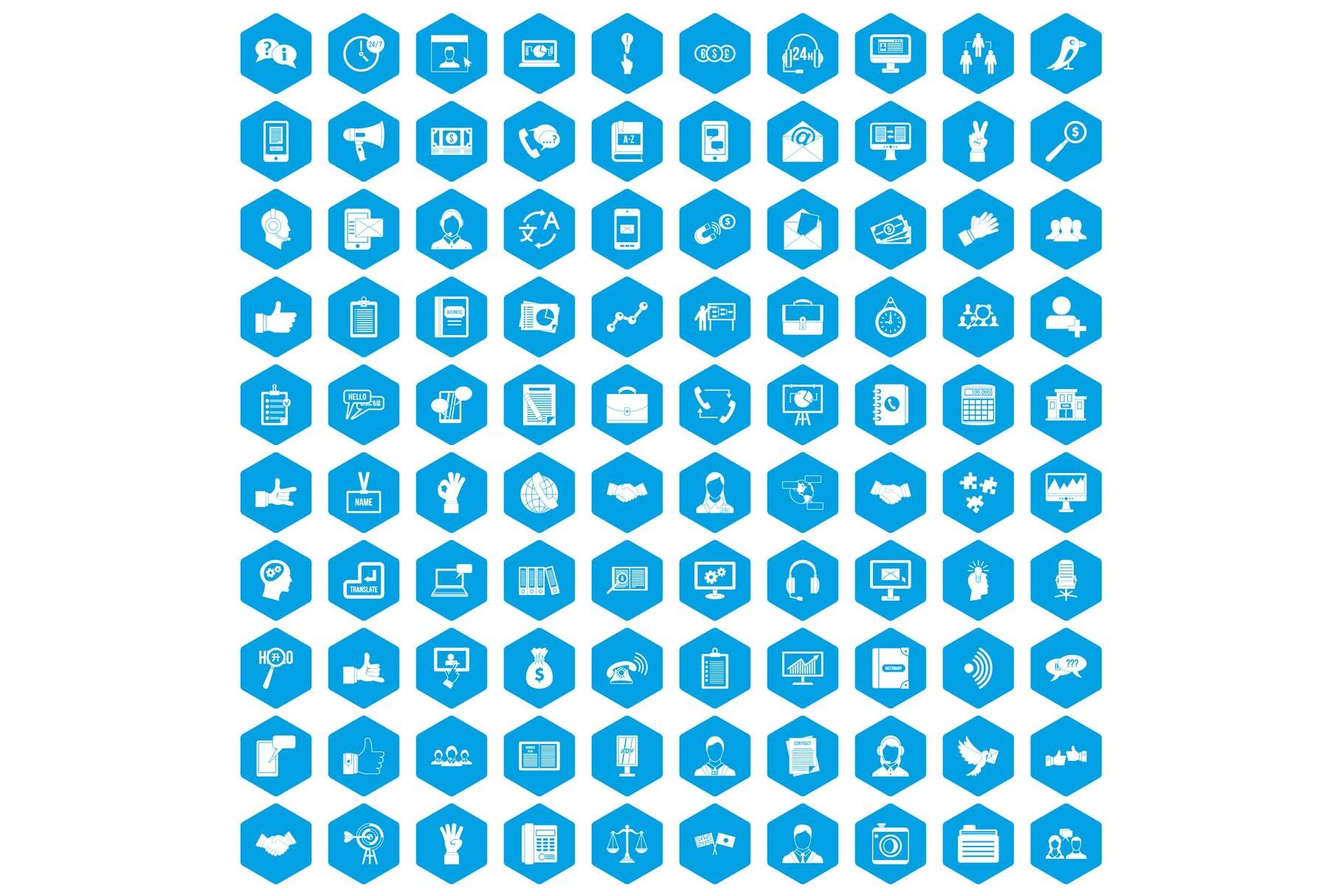 100 dialog icons set blue cover image.