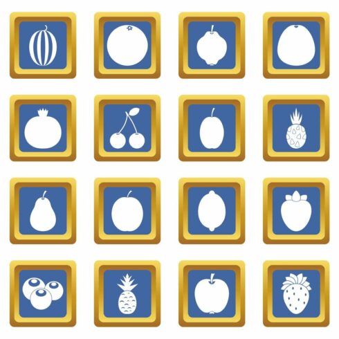Fruit icons set blue cover image.