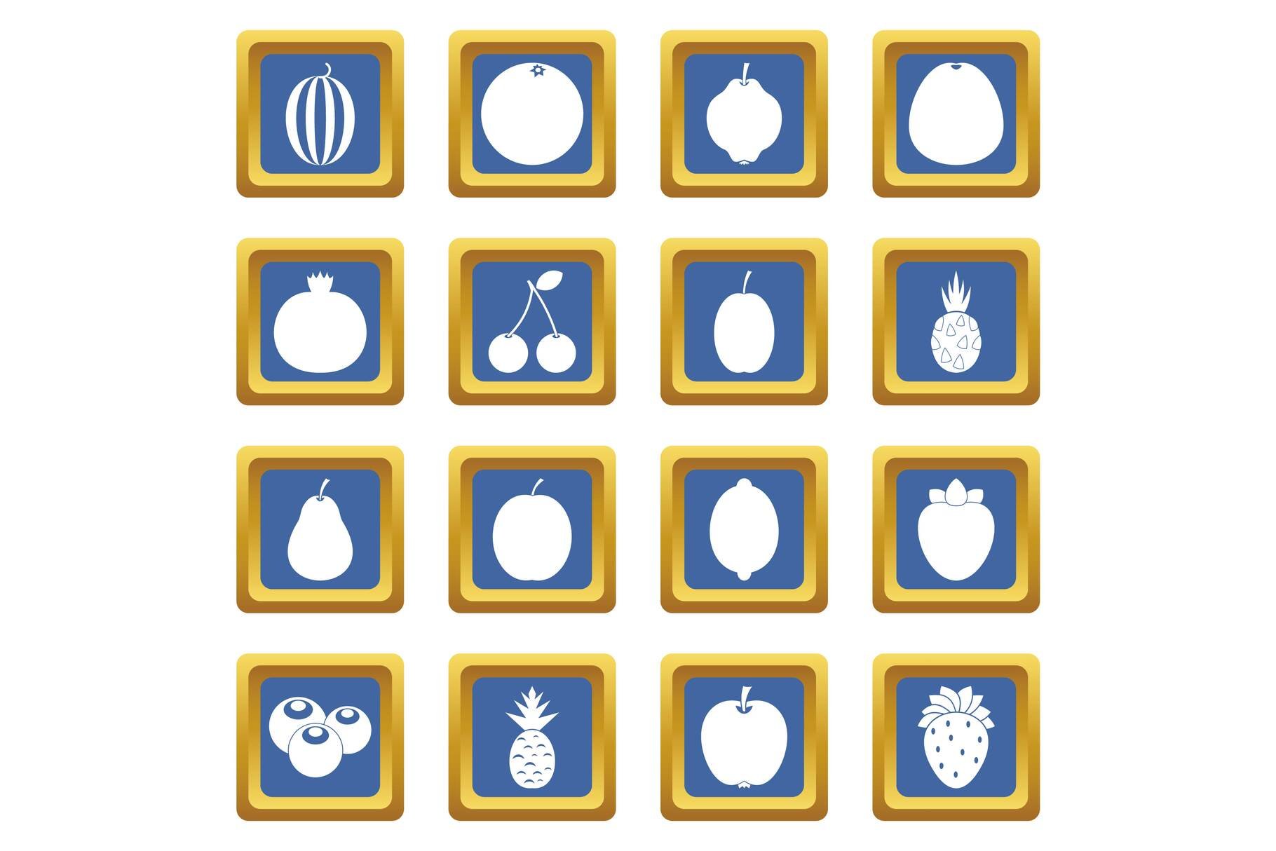 Fruit icons set blue cover image.