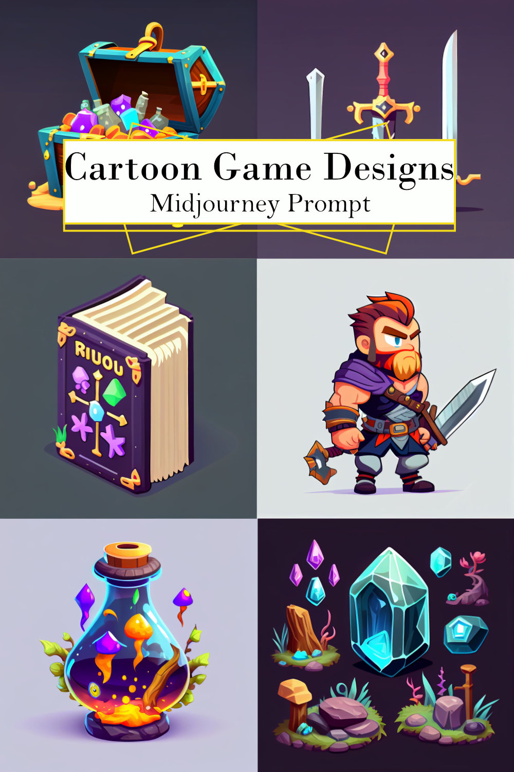 Cartoon Game Designs Midjourney Prompt pinterest preview image.