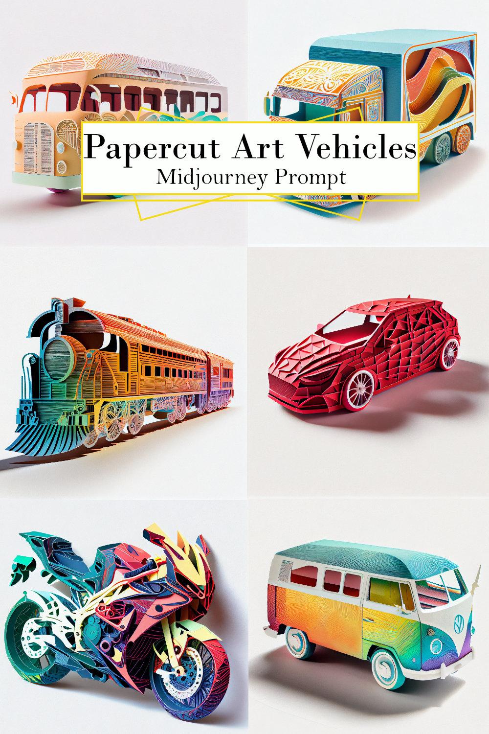 Papercut Art Vehicles Midjourney Prompt pinterest preview image.