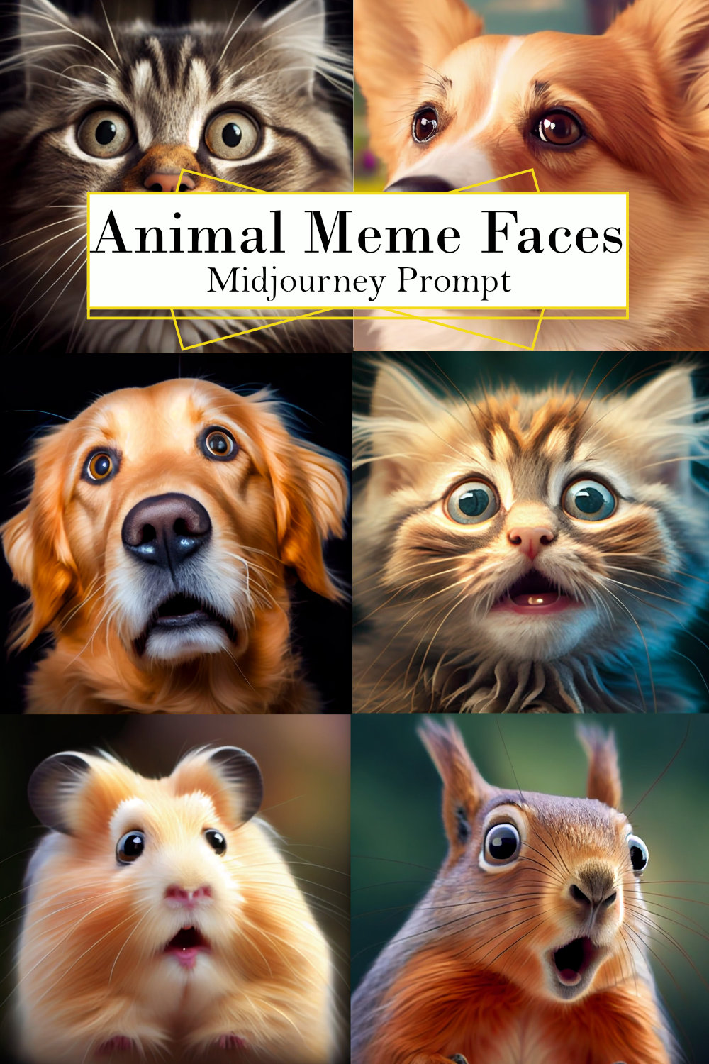 Animal Meme Faces Midjourney Prompt pinterest preview image.