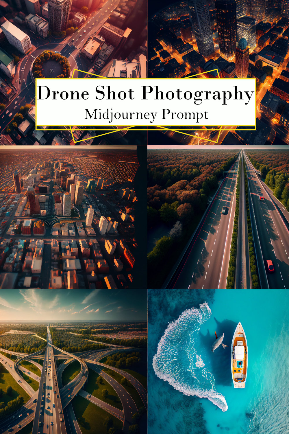 Drone Shot Photography Midjourney Prompt pinterest preview image.