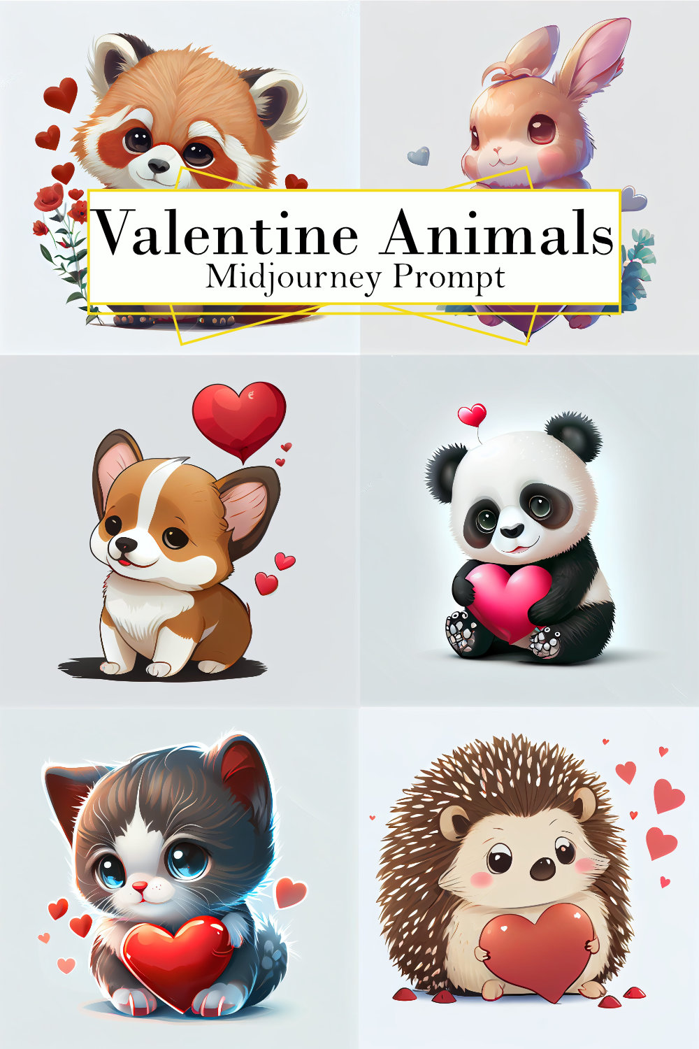 Cute Valentine Animals Midjourney Prompt pinterest preview image.