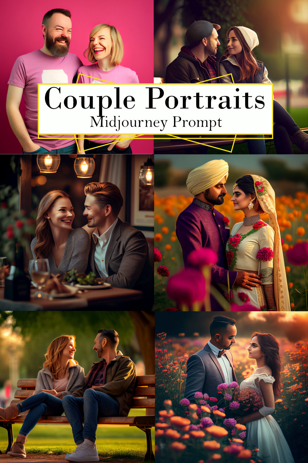 Couple Portraits Midjourney Prompt pinterest preview image.