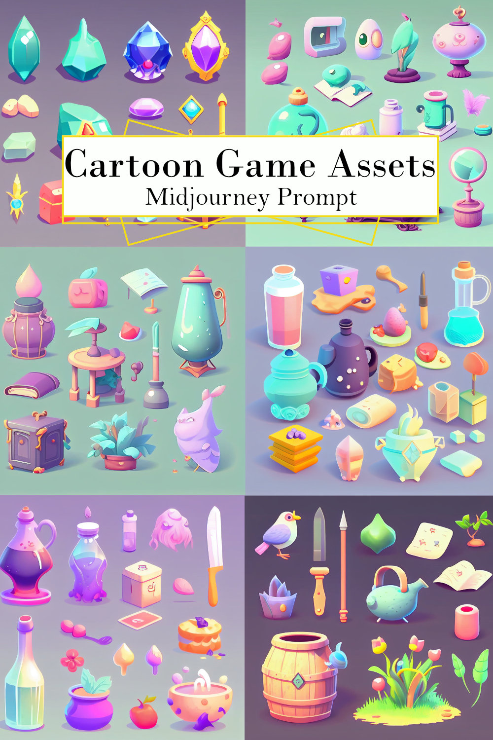 Cartoon Game Assets Midjourney Prompt pinterest preview image.