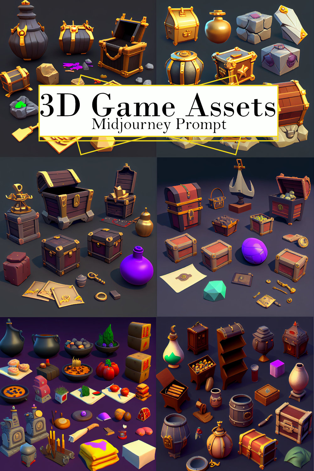 3D Video Game Assets Midjourney Prompt pinterest preview image.
