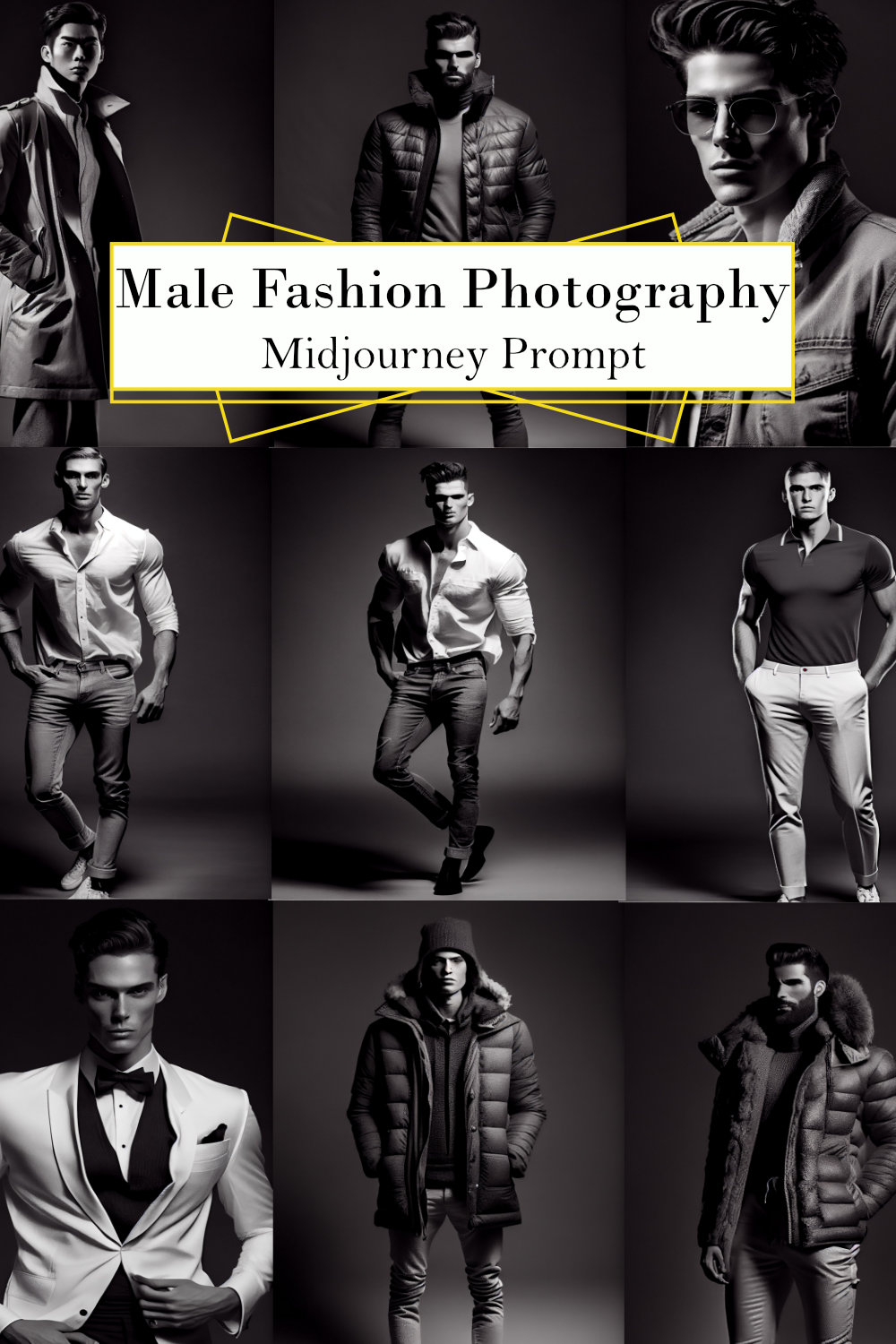 Male Fashion Photography Midjourney Prompt pinterest preview image.