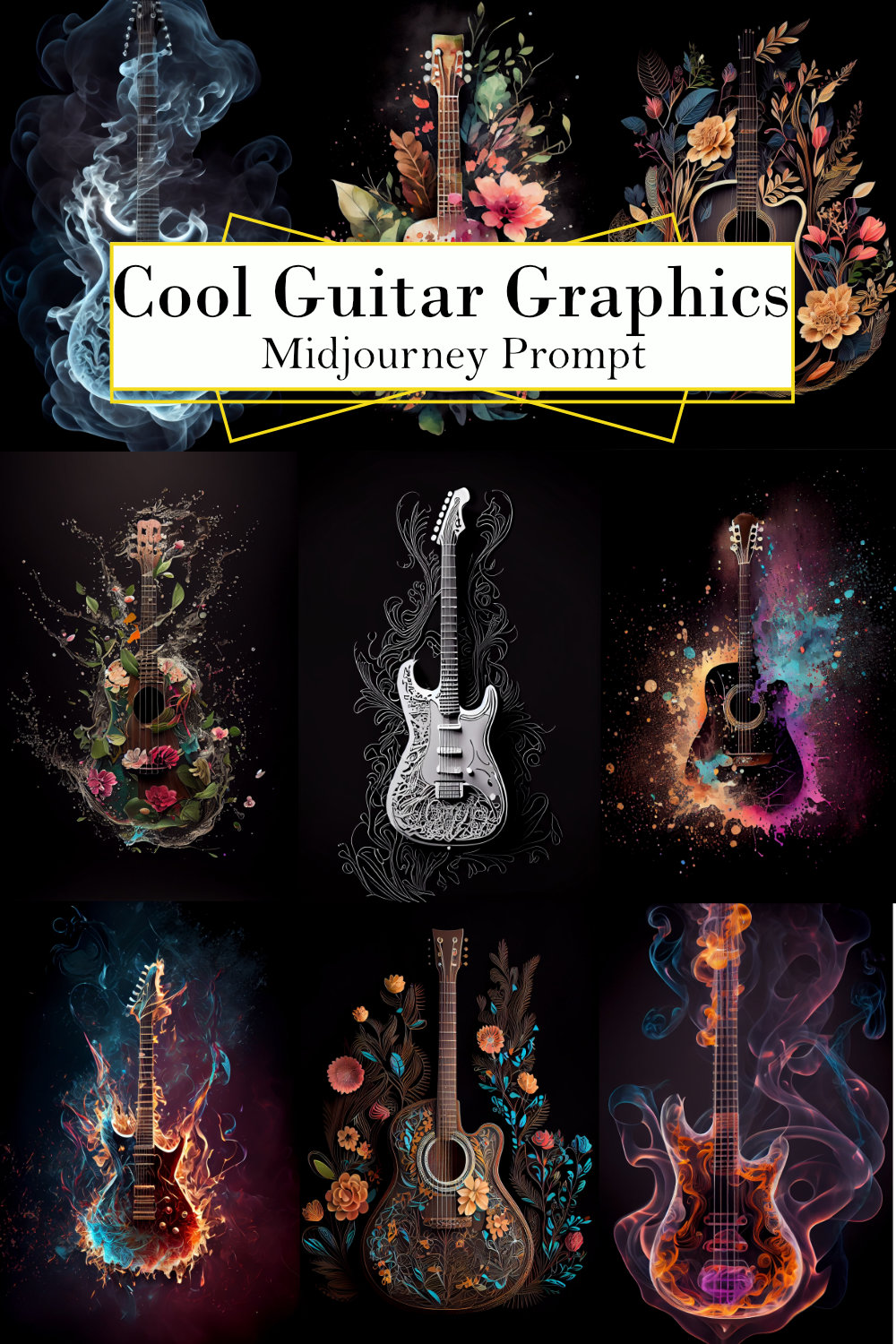 Cool Guitar Graphics Midjourney Prompt pinterest preview image.