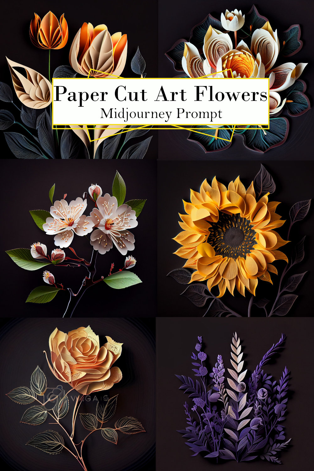 Papercut Art Flowers Midjourney Prompt pinterest preview image.