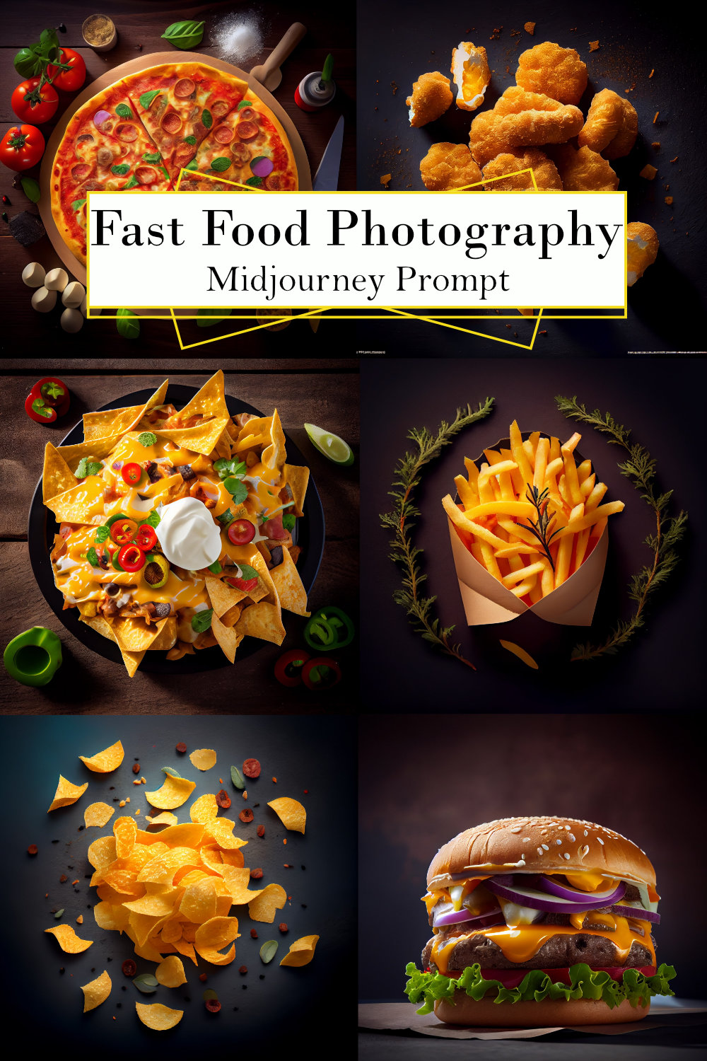 Realistic Fast Food Photographs Midjourney Prompt pinterest preview image.