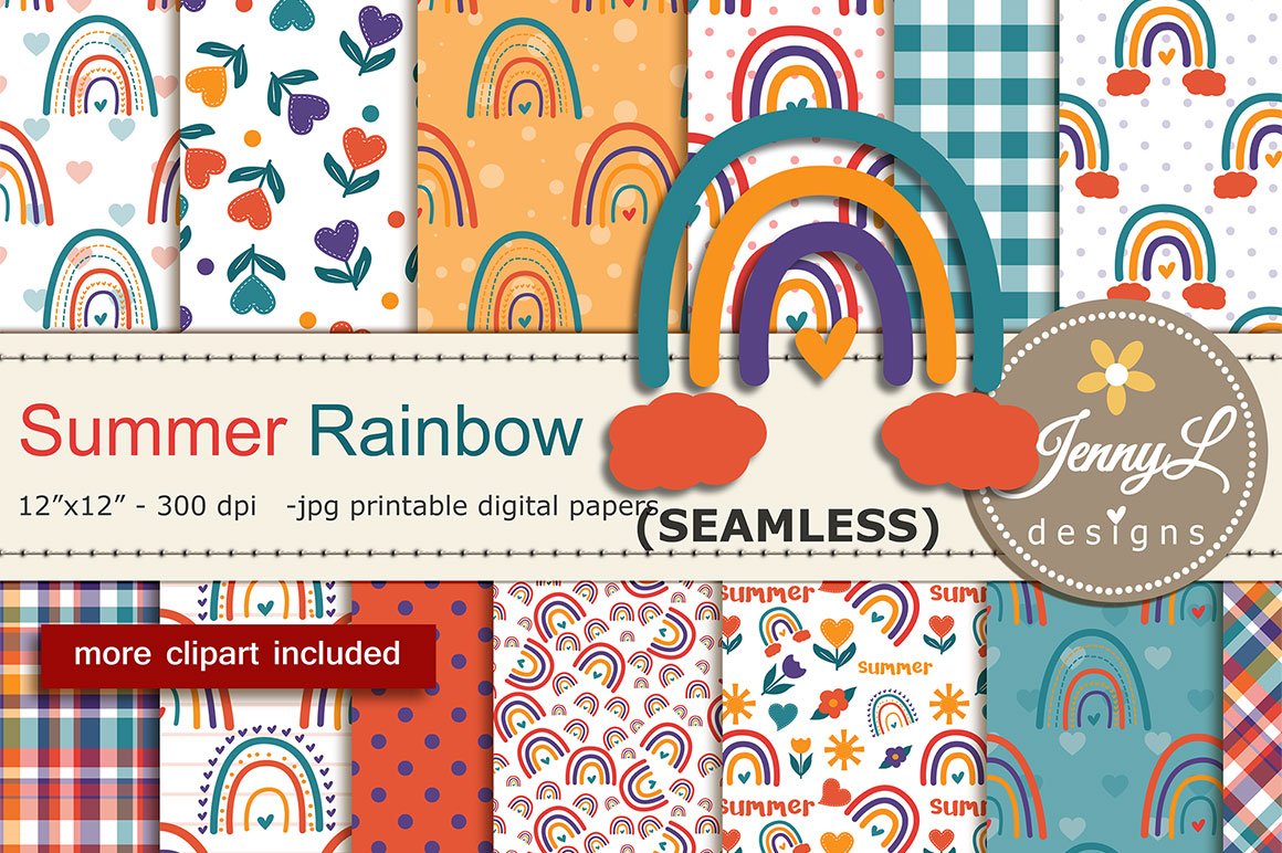 Rainbow Digital Papers and Clipart cover image.