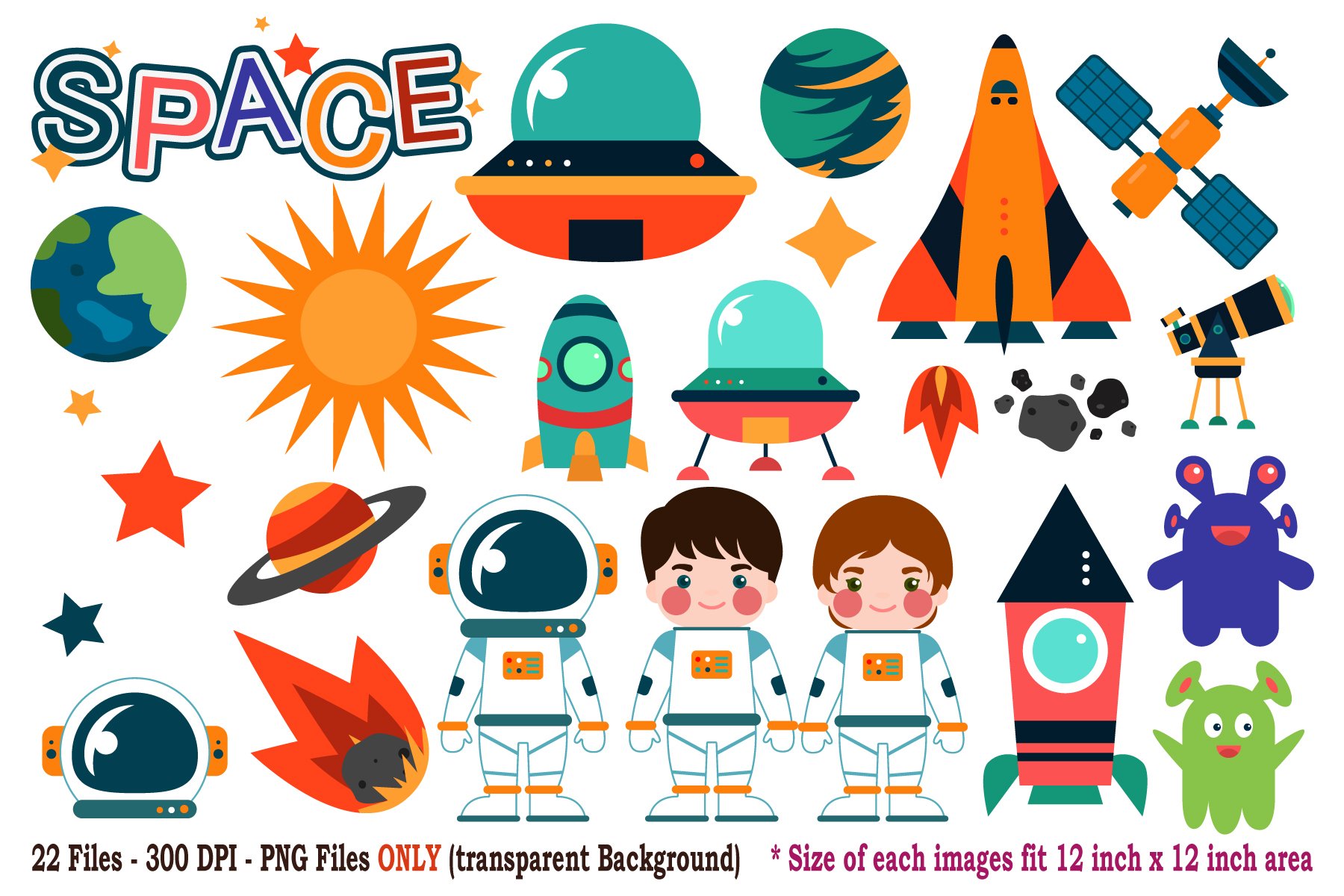 Space Digital Clipart cover image.