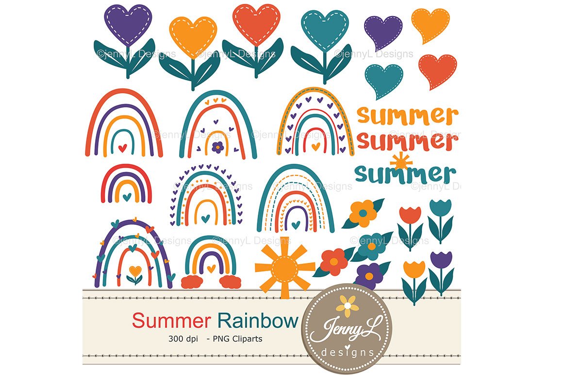 Rainbow Digital Papers and Clipart preview image.