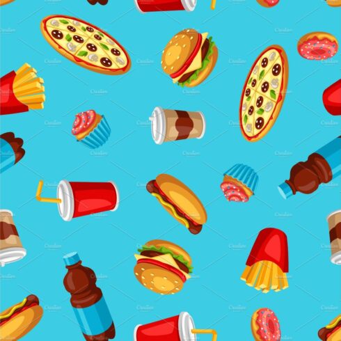 Seamless pattern with fast food meal cover image.