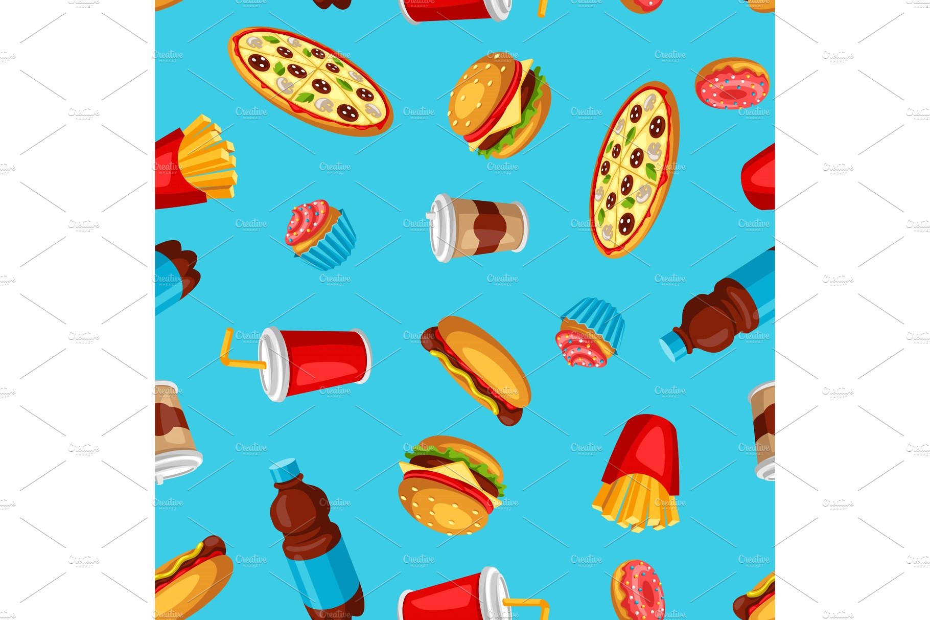 Seamless pattern with fast food meal cover image.