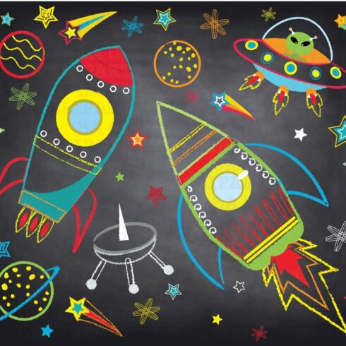 Chalkboard Outer space clipArt cover image.