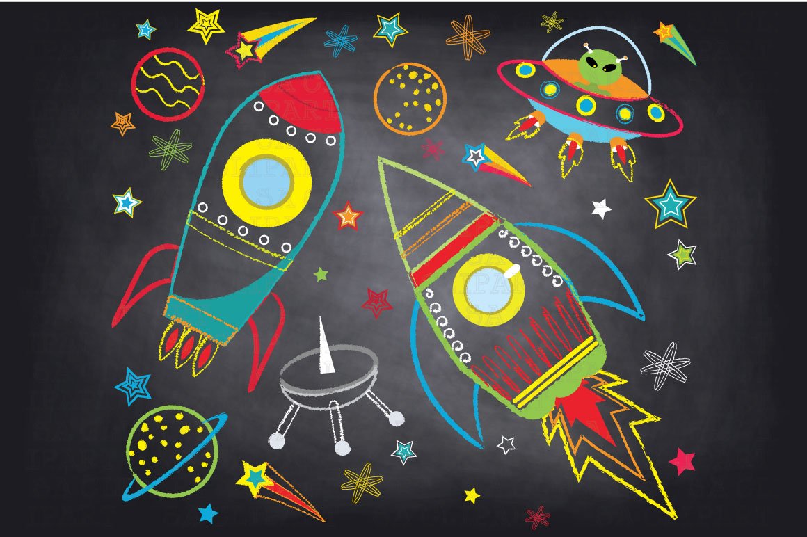 Chalkboard Outer space clipArt cover image.
