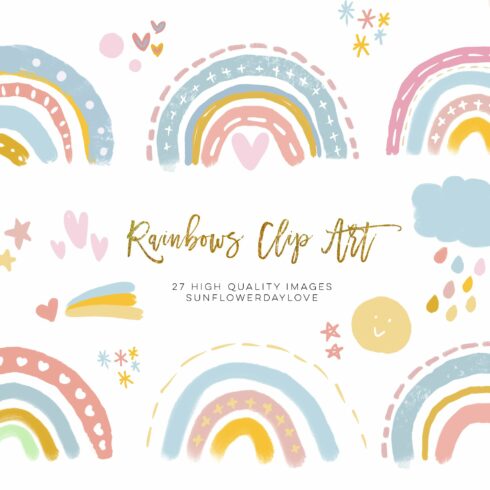 Modern Watercolor Rainbow Clip Art cover image.