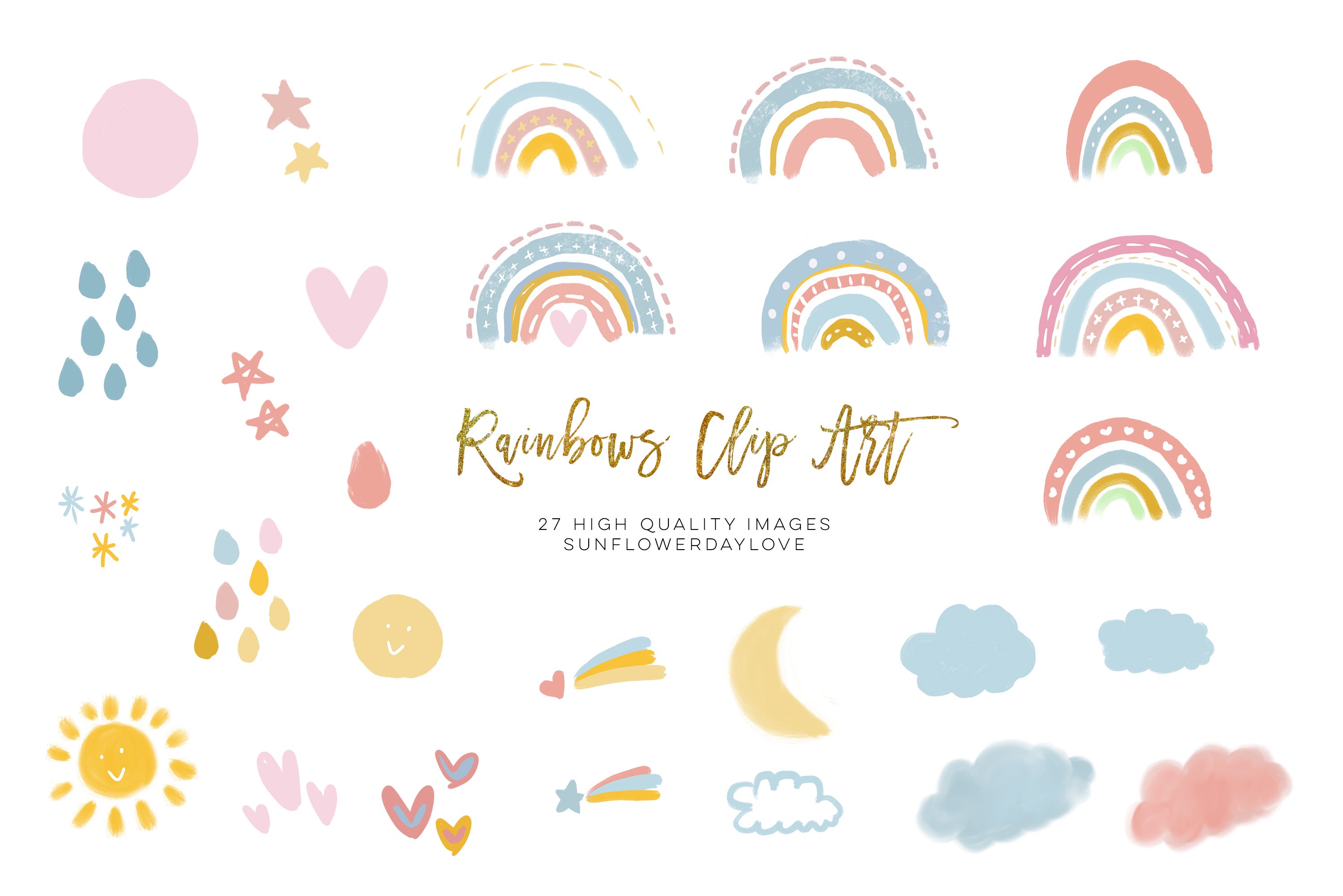 Modern Watercolor Rainbow Clip Art preview image.