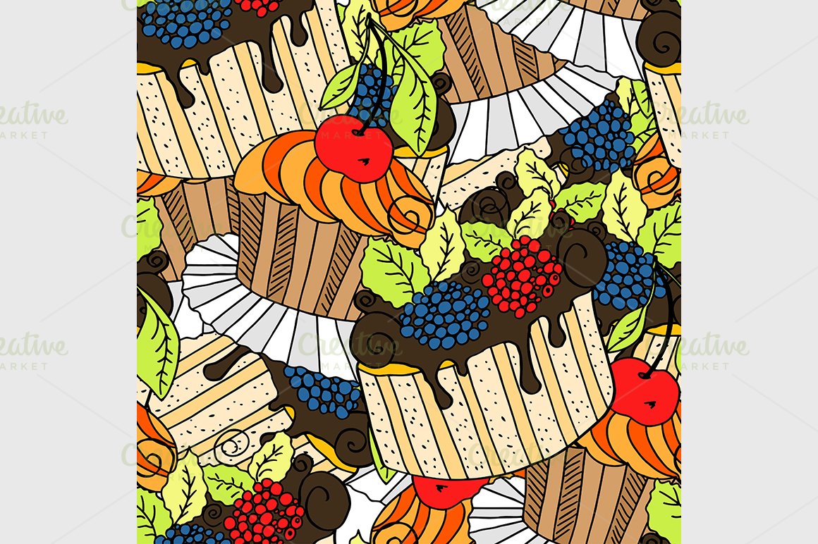 seamless pattern cupcakes. cover image.
