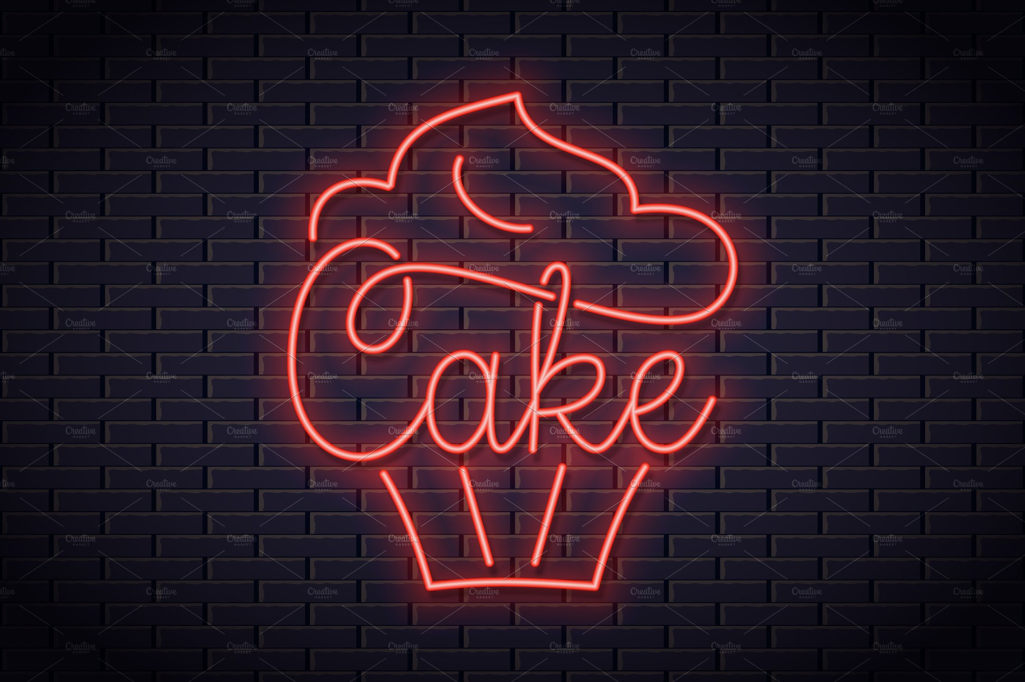 Cake neon logo of bakery. cover image.