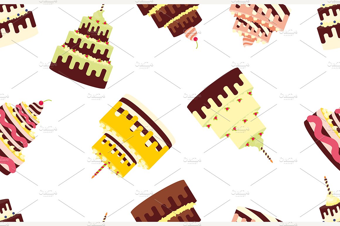 Vector seamless pattern with cakes cover image.