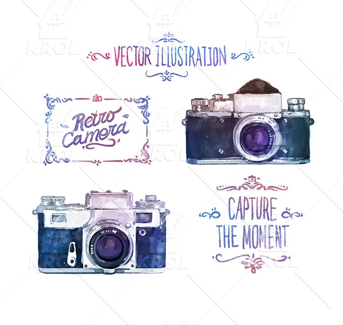 Vector watercolour cameras (set1) preview image.