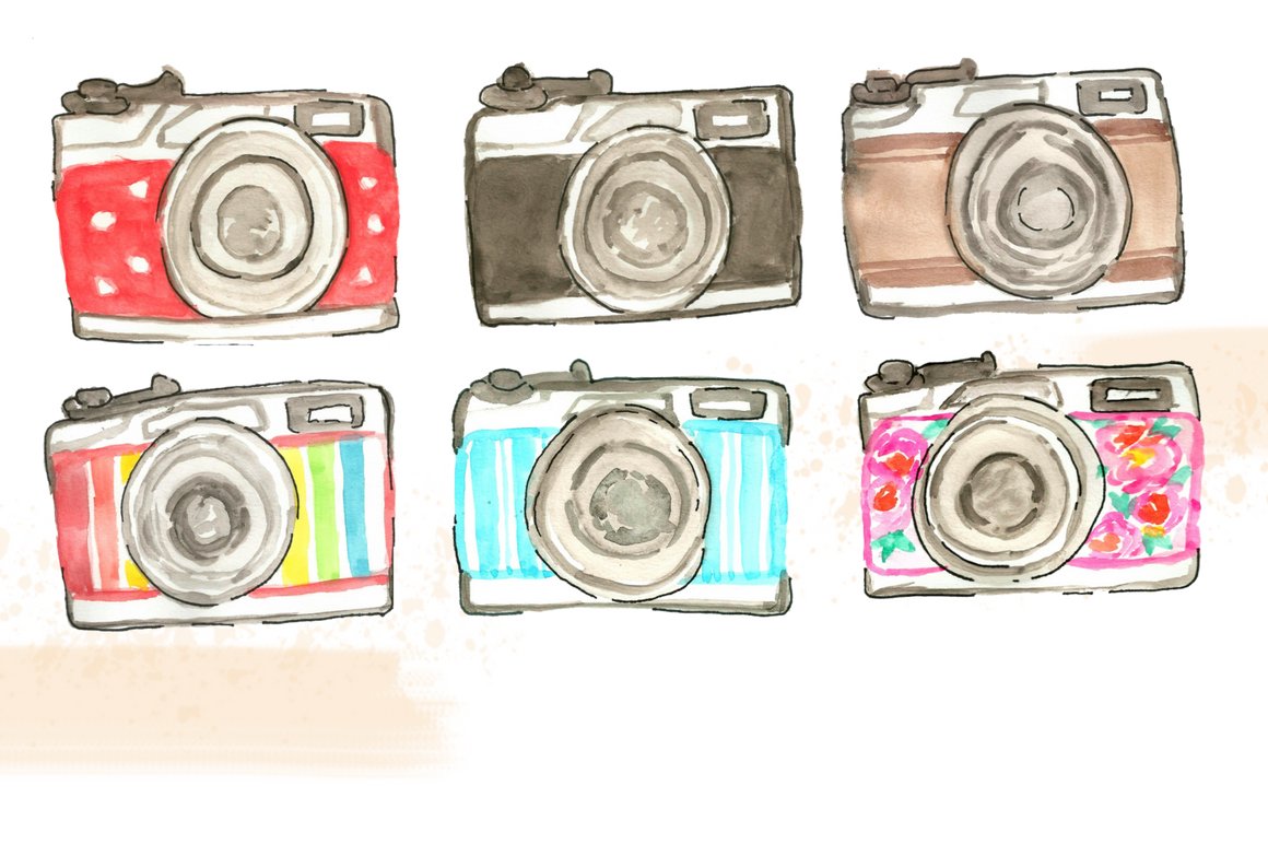 Cute Watercolor Cameras preview image.