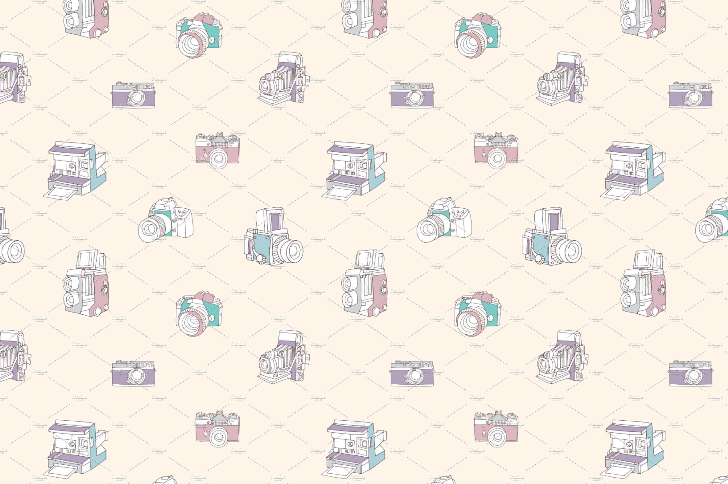 seamless pattern with photo cameras preview image.