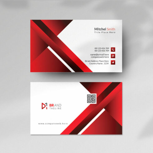 Red color modern name card template cover image.