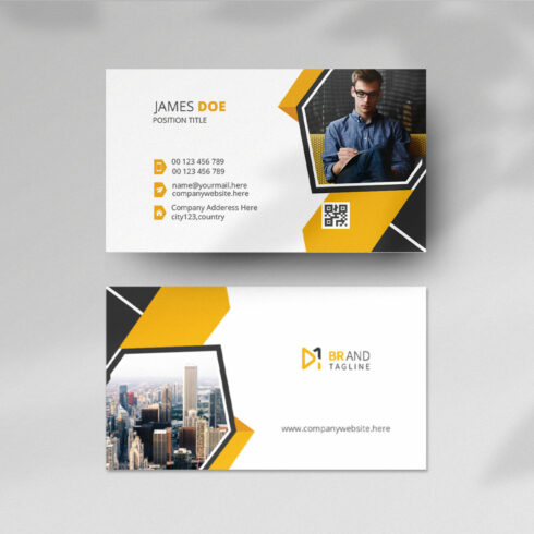 Modern business card design with yellow and black color cover image.