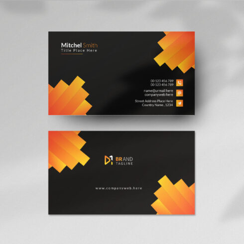 Minimal black and orange business card template cover image.