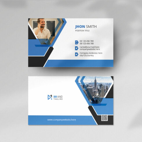 Blue and black elegant corporate card design template cover image.