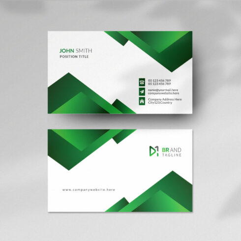 Green wavy business card design template cover image.
