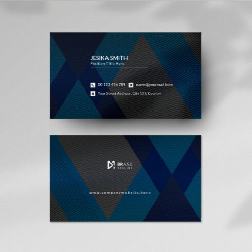 Abstract black business card template with blue shade cover image.