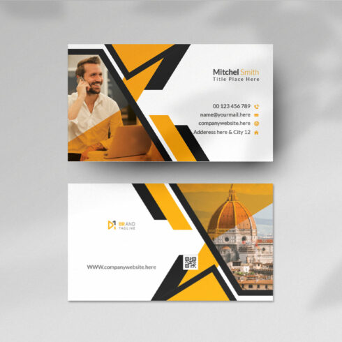 Minimal black and yellow business card template cover image.