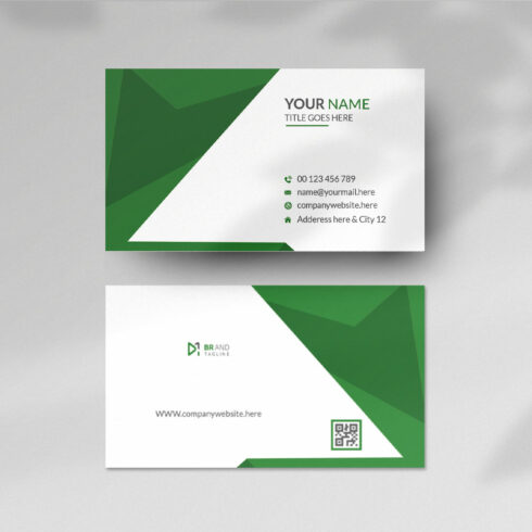 Green and white business card design template cover image.