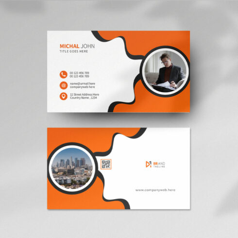 Orange and black elegant visiting card cover image.