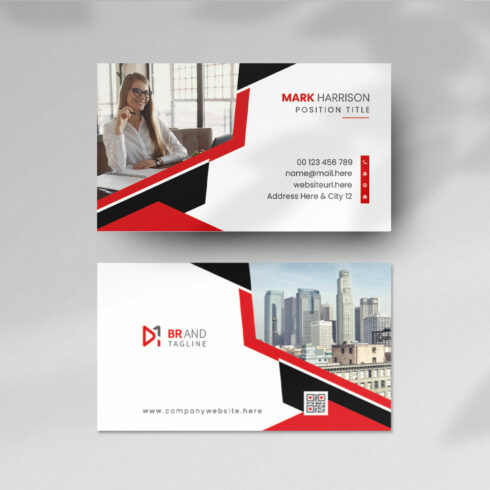 Red color business card template cover image.