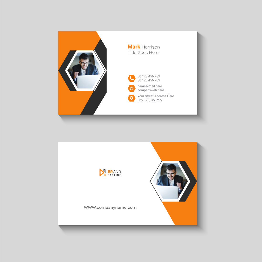 Creative and modern business card design template preview image.