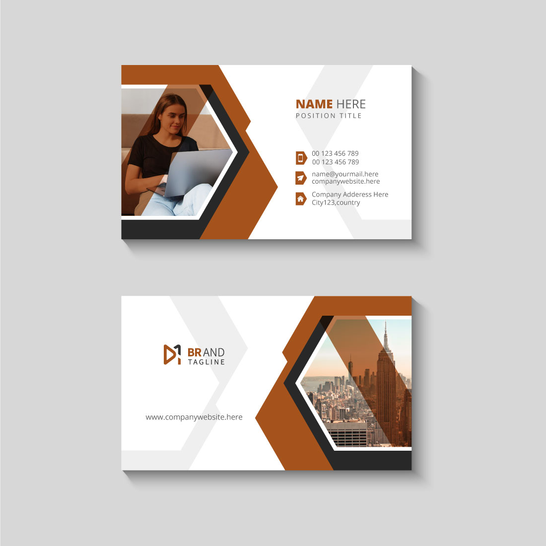 Creative and modern business card design template preview image.