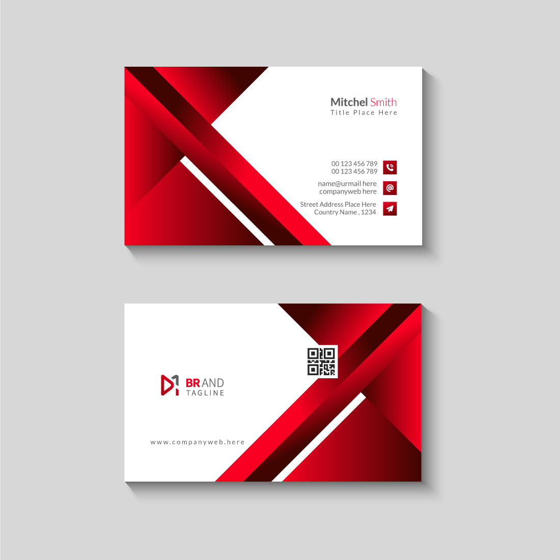 Red color modern name card template preview image.