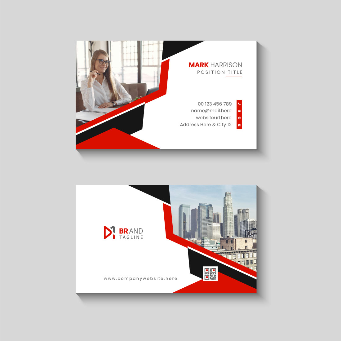 Red color business card template preview image.