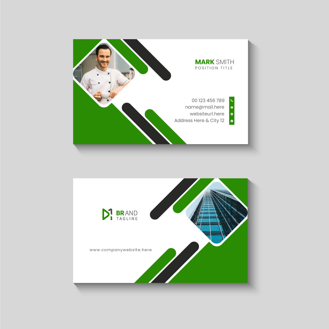 Modern business card design template preview image.